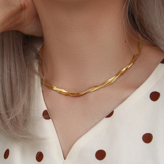 18k Gold Plated Twist Chain Necklace Stainless Steel Women