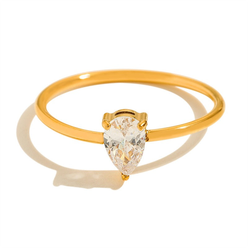 8k Gold Plated Non Tarnish Jewelry Stainless Steel Dainty Zircon Ring