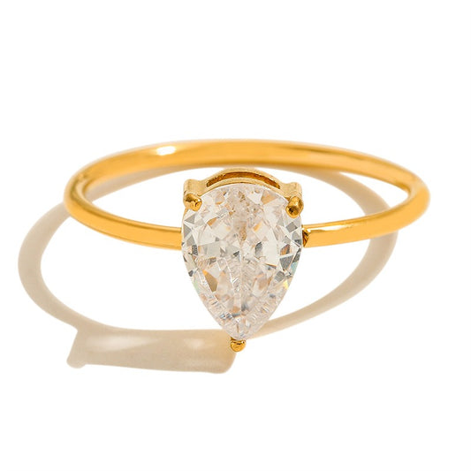 8k Gold Plated Non Tarnish Jewelry Stainless Steel Dainty Zircon Ring