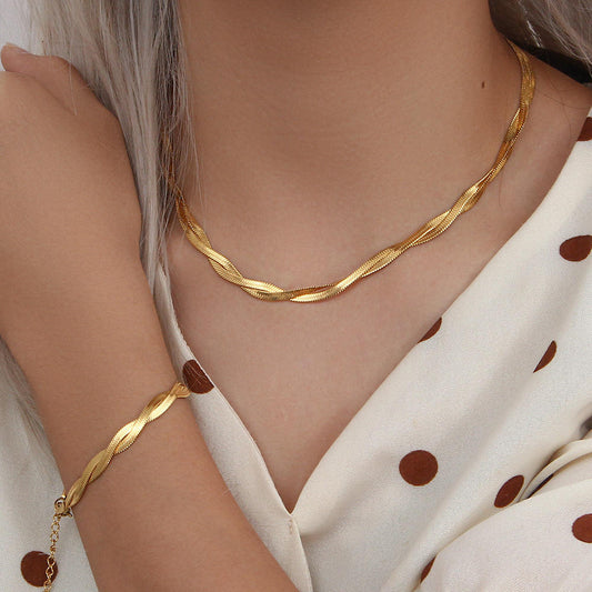 18k Gold Plated Twist Chain Necklace Stainless Steel Women