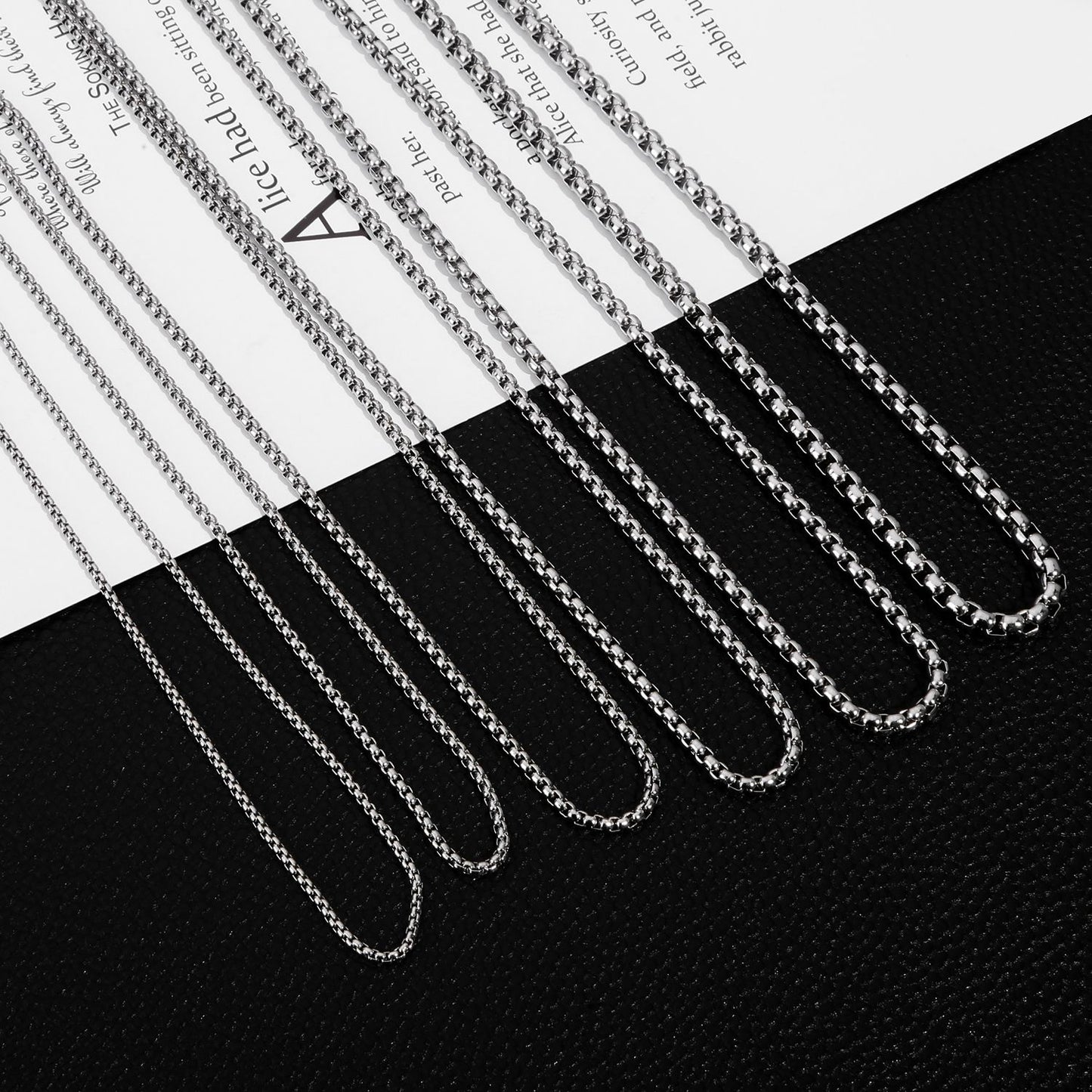 Men Round Box Chain 18K Gold Plated Stainless Steel Link Chain Square Pearl Chain