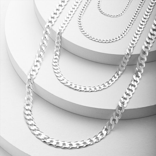 Silver Diamond Cut Curb Link Chain Choker Necklace