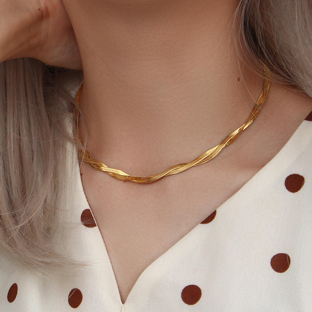 18k Gold Plated Twist Chain Necklace Stainless Steel Women
