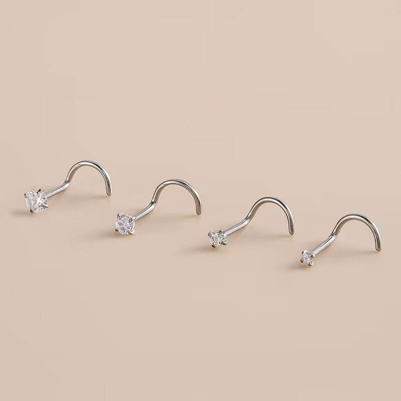 Prong Set Zircon Surgical Steel Twist Screw Nose Ring