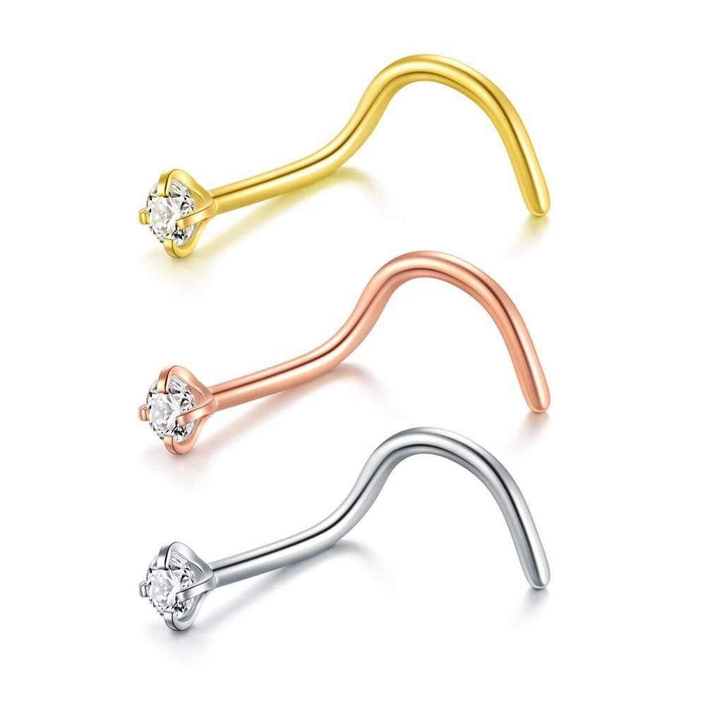 Prong Set Zircon Surgical Steel Twist Screw Nose Ring