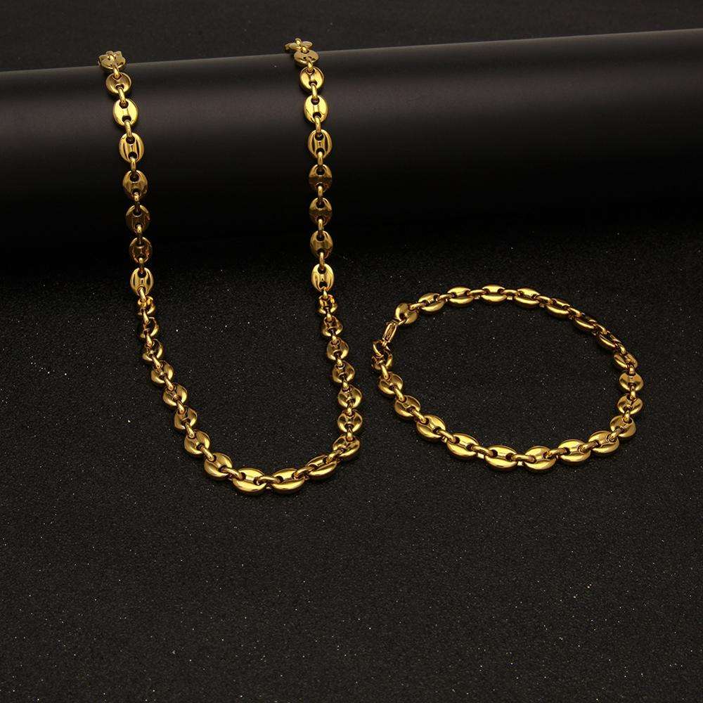 Design HipHop Stainless Steel Gold Silver Color Plated Coffee Bean Chain Necklace for Men