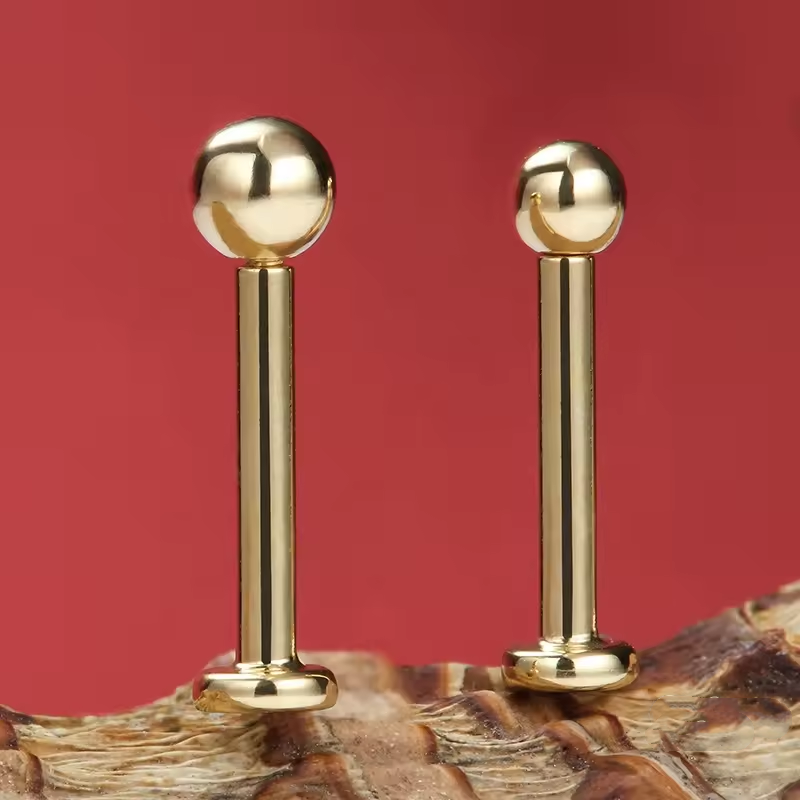 18K Gold-Plated Barbell Nose Stud — Minimalist Piercing Jewelry