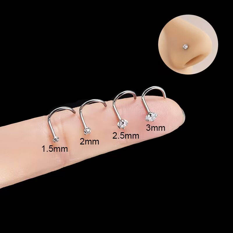 Prong Set Zircon Surgical Steel Twist Screw Nose Ring