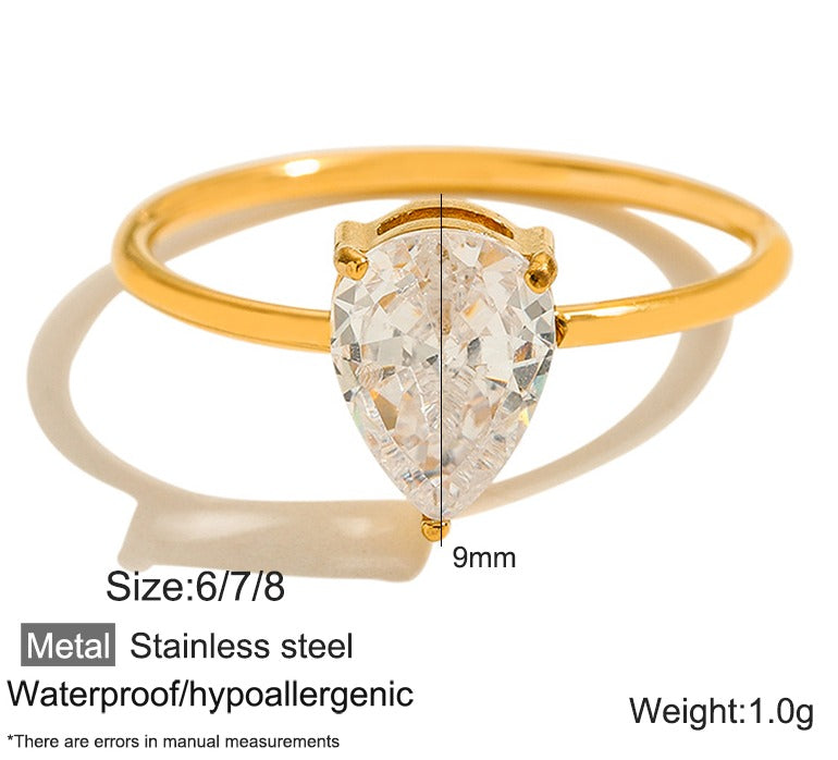 8k Gold Plated Non Tarnish Jewelry Stainless Steel Dainty Zircon Ring