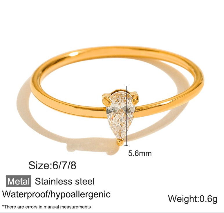 8k Gold Plated Non Tarnish Jewelry Stainless Steel Dainty Zircon Ring