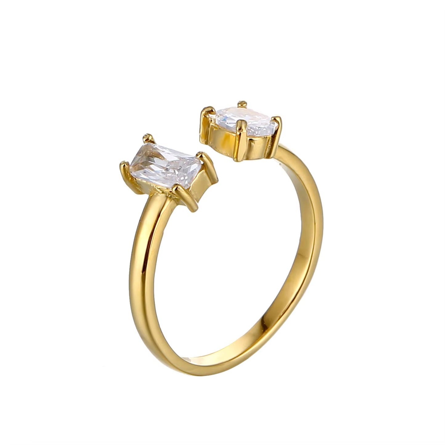 Shiny Cubic Zirconia Stainless Steel Gold Color PVD Plated Ring Temperament Fashion Women