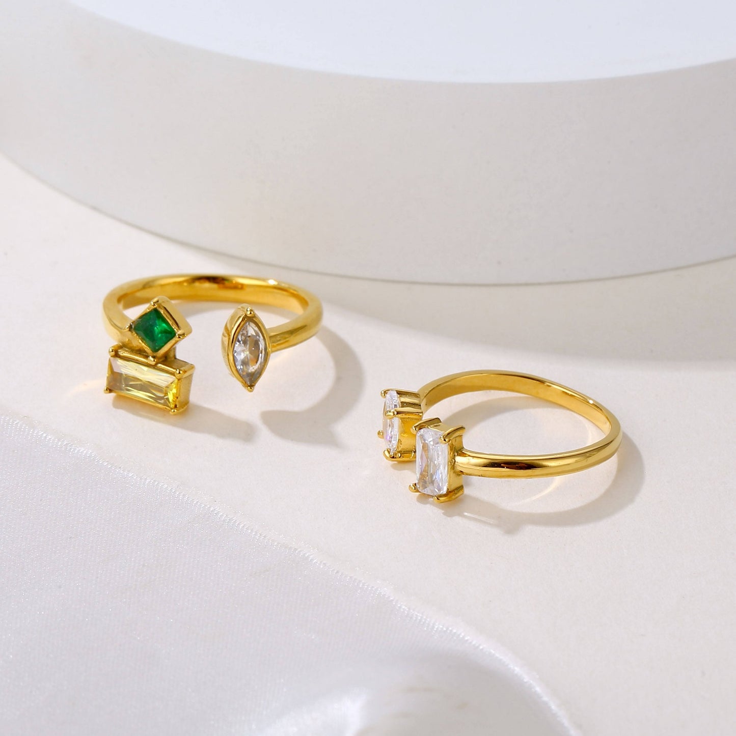 Shiny Cubic Zirconia Stainless Steel Gold Color PVD Plated Ring Temperament Fashion Women