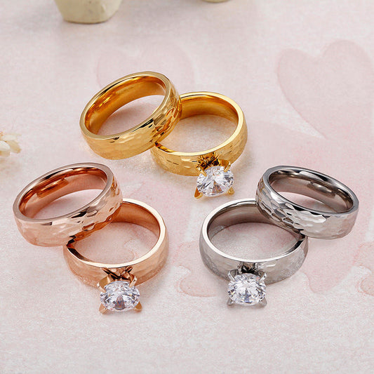 Romantic 18K Gold PVD Plated Diamond Ring Stainless Steel Non Tarnish Jewelry Couple Rings