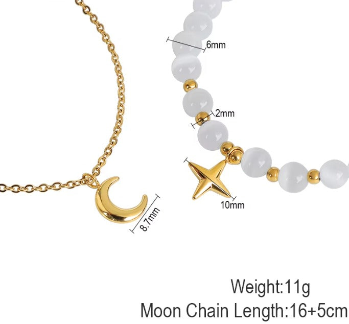 18K Gold Plated Stainless Steel Opal Stone Bead Charm Bracelet