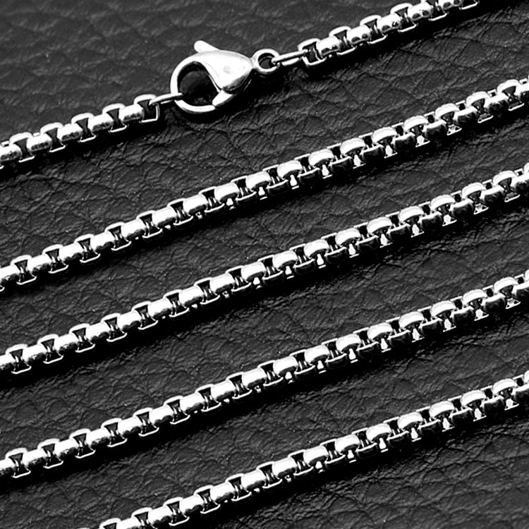 Men Round Box Chain 18K Gold Plated Stainless Steel Link Chain Square Pearl Chain